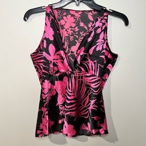 Black/Pink Tropical Satin Top